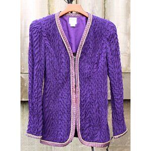 Vintage 1980s Jeanne Marc - Quilted Peplum Zip Front Jacket, Purple, 12-14